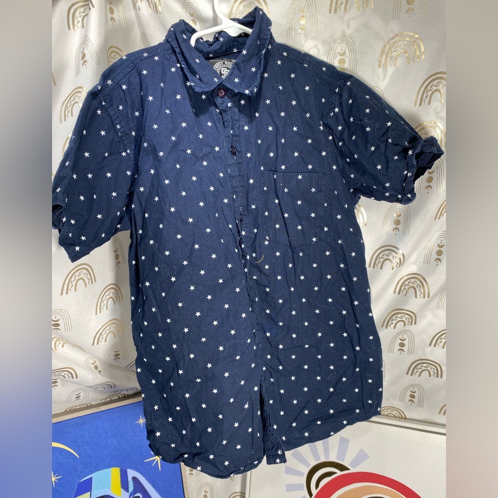 Kids Navy Blue Star Print Button Down Shirt